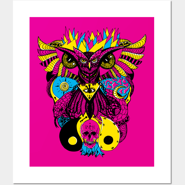 CMYK Owl And Ageless Skull Wall Art by kenallouis